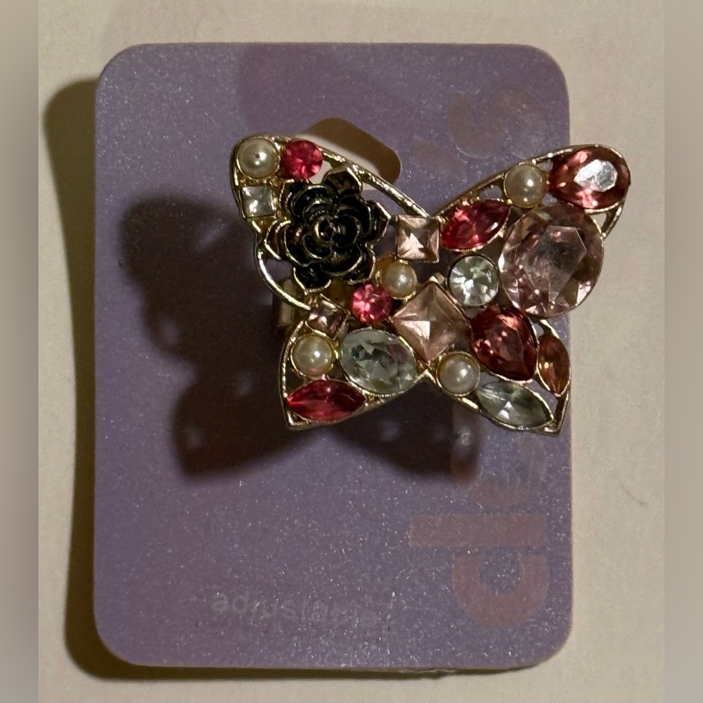 Claire’s Adjustable Pink & Clear Rhinestone Butterfly Ring